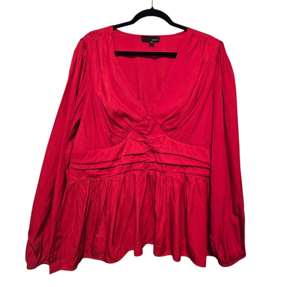 Vtg SBetro Y2K Babydoll Peasant Blouse Womens 3XL Red Satiny Peplum Renaissance